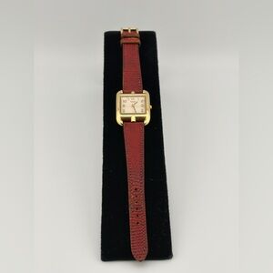 Hermes 18k Rose Gold Cape Code Watch Red Lizard Strap 90’s Vintage